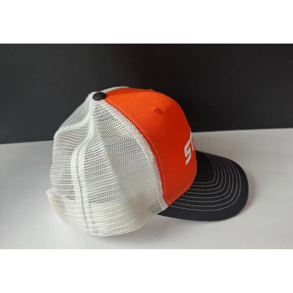 STIHL Hat Lot of 2 Black Orange Mesh Trucker Snapback Adjustable Baseball Caps